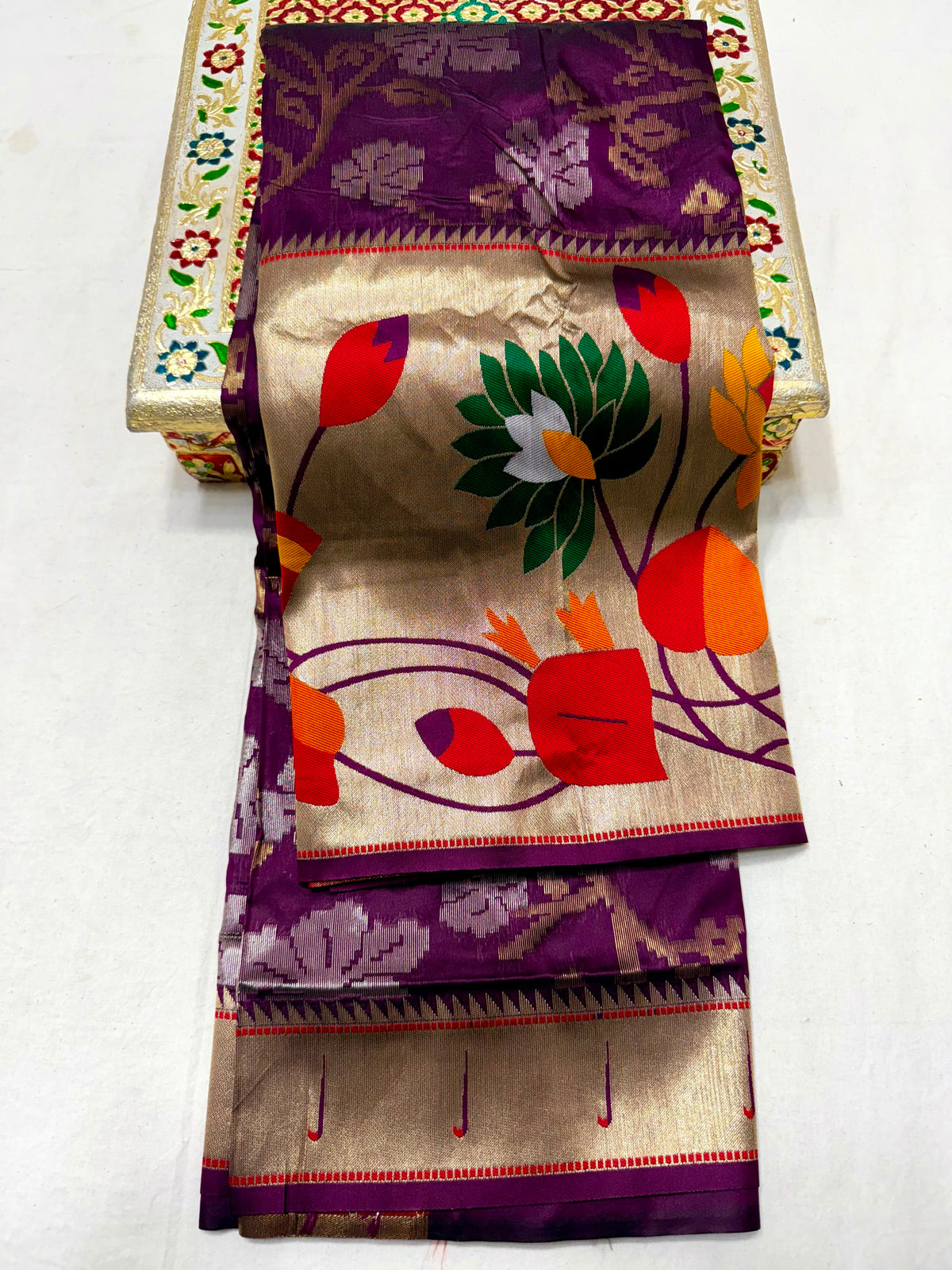 New Half All-Over Yeola Brocade Paithani Saree with Lotus Pallu & Brocade Blouse