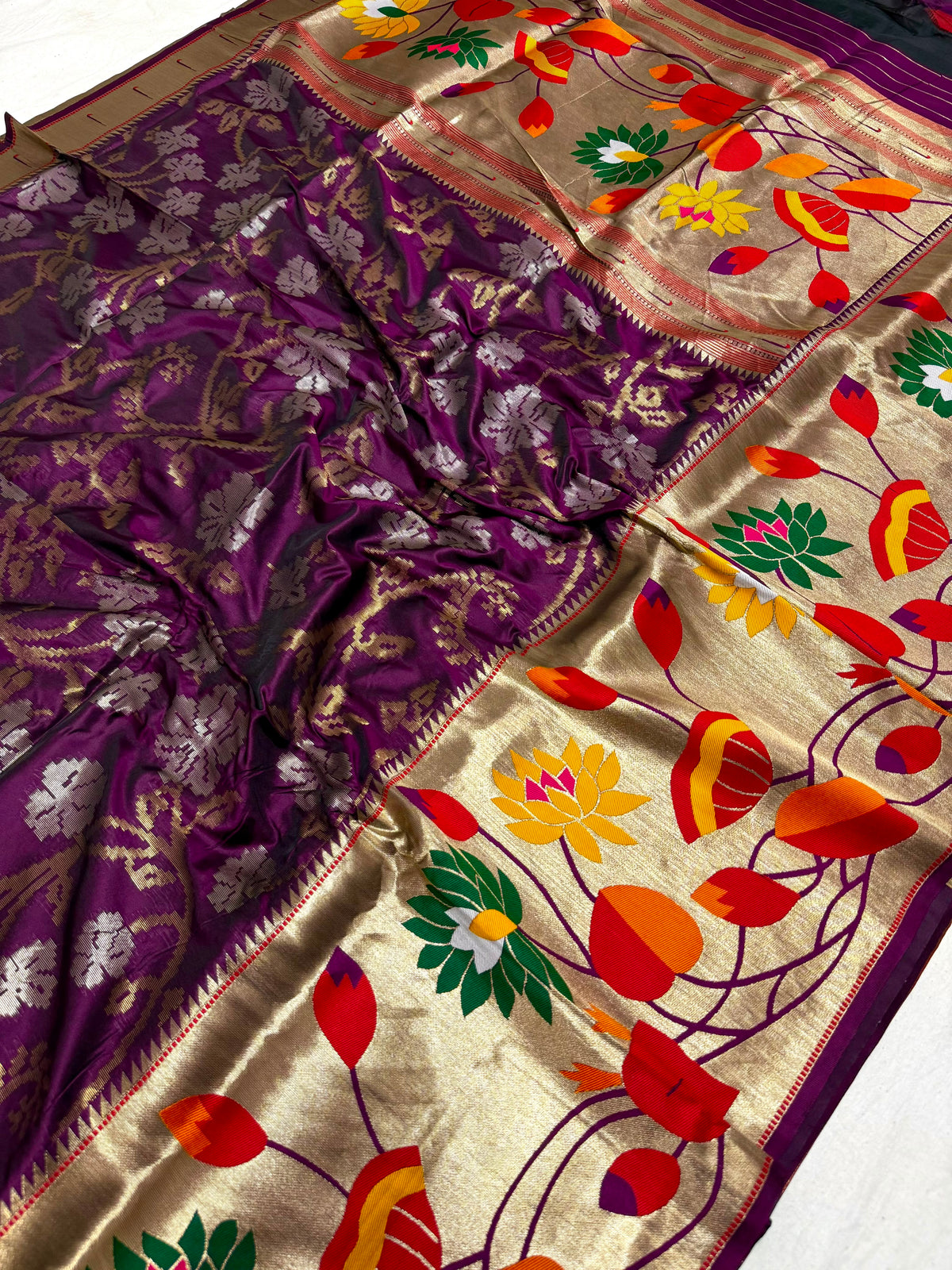 New Half All-Over Yeola Brocade Paithani Saree with Lotus Pallu & Brocade Blouse
