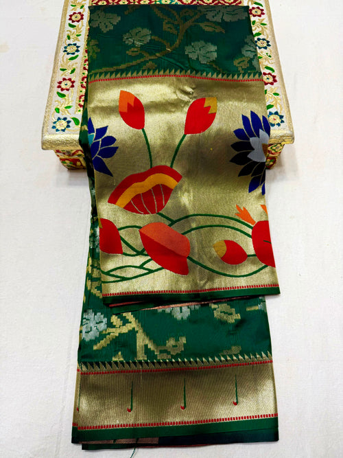 New Half All-Over Yeola Brocade Paithani Saree with Lotus Pallu & Brocade Blouse