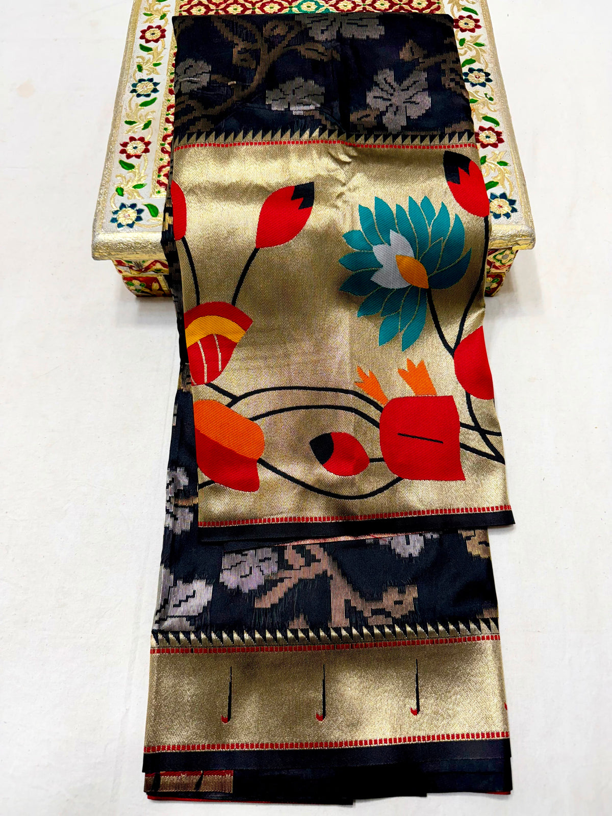 New Half All-Over Yeola Brocade Paithani Saree with Lotus Pallu & Brocade Blouse