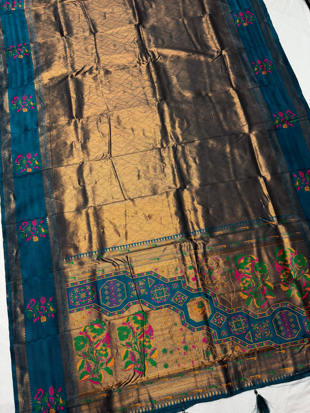 Premium Kanchipuram Soft Silk Saree with Contrast Blouse