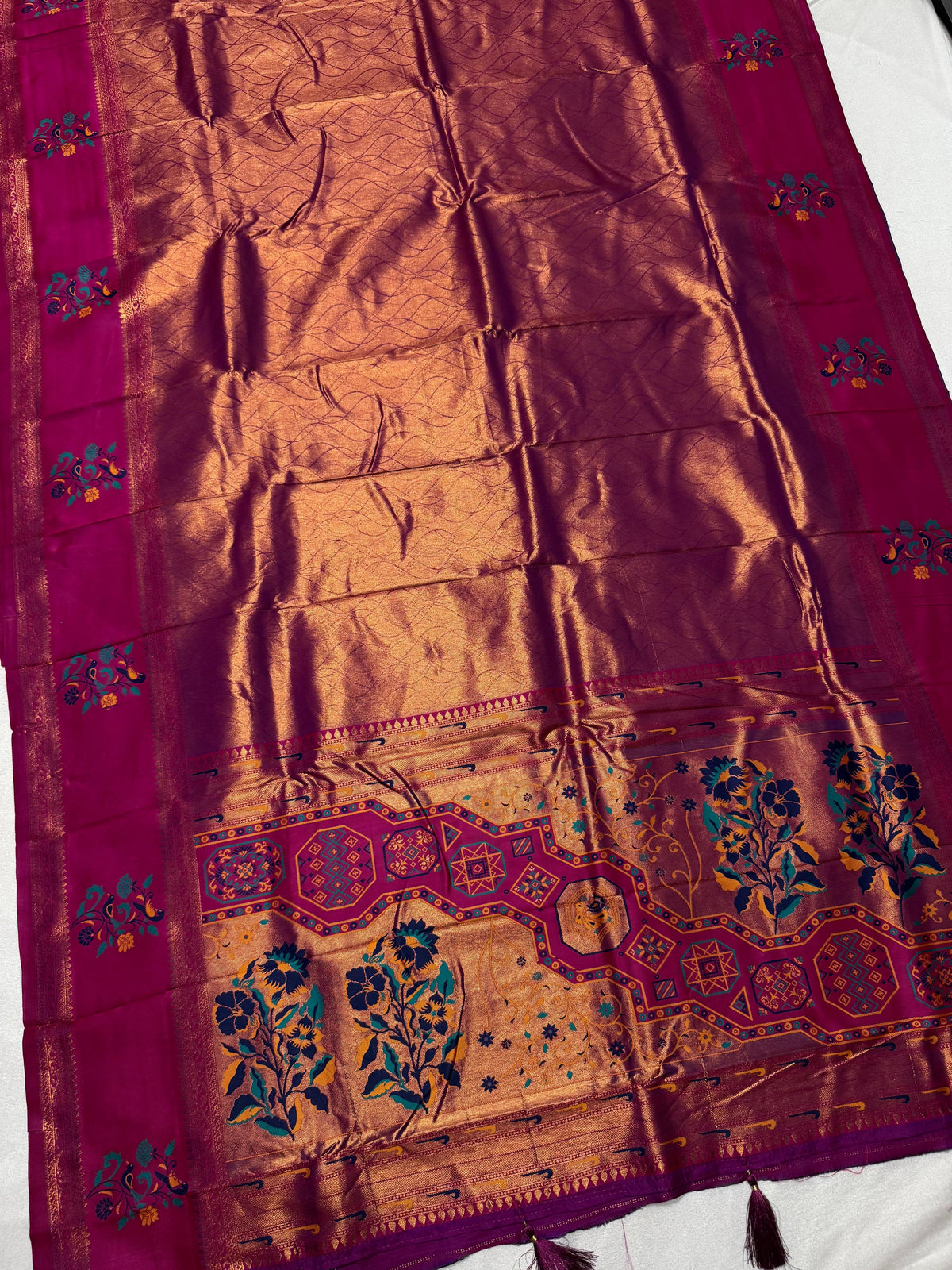 Premium Kanchipuram Soft Silk Saree with Contrast Blouse