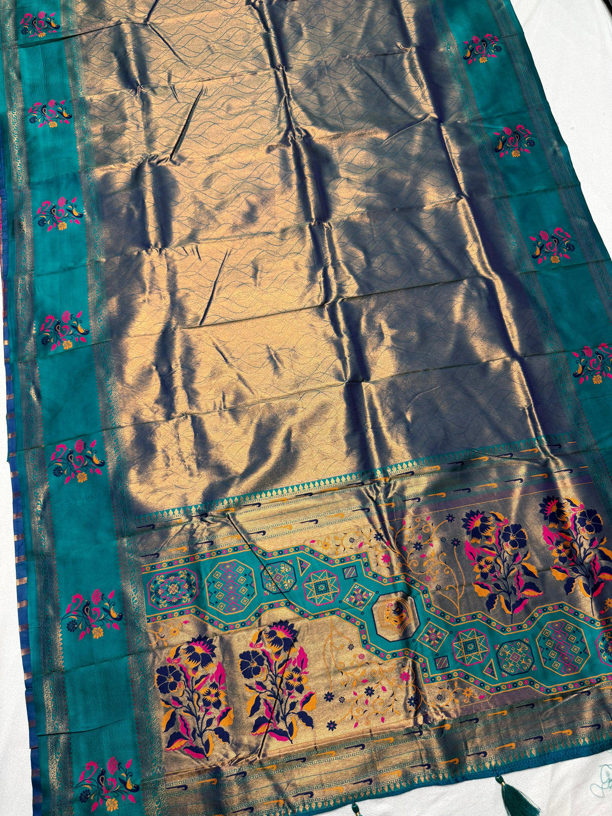 Premium Kanchipuram Soft Silk Saree with Contrast Blouse