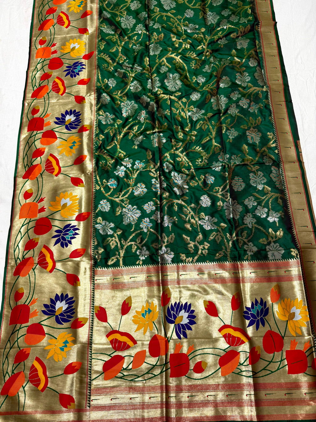 New Half All-Over Yeola Brocade Paithani Saree with Lotus Pallu & Brocade Blouse