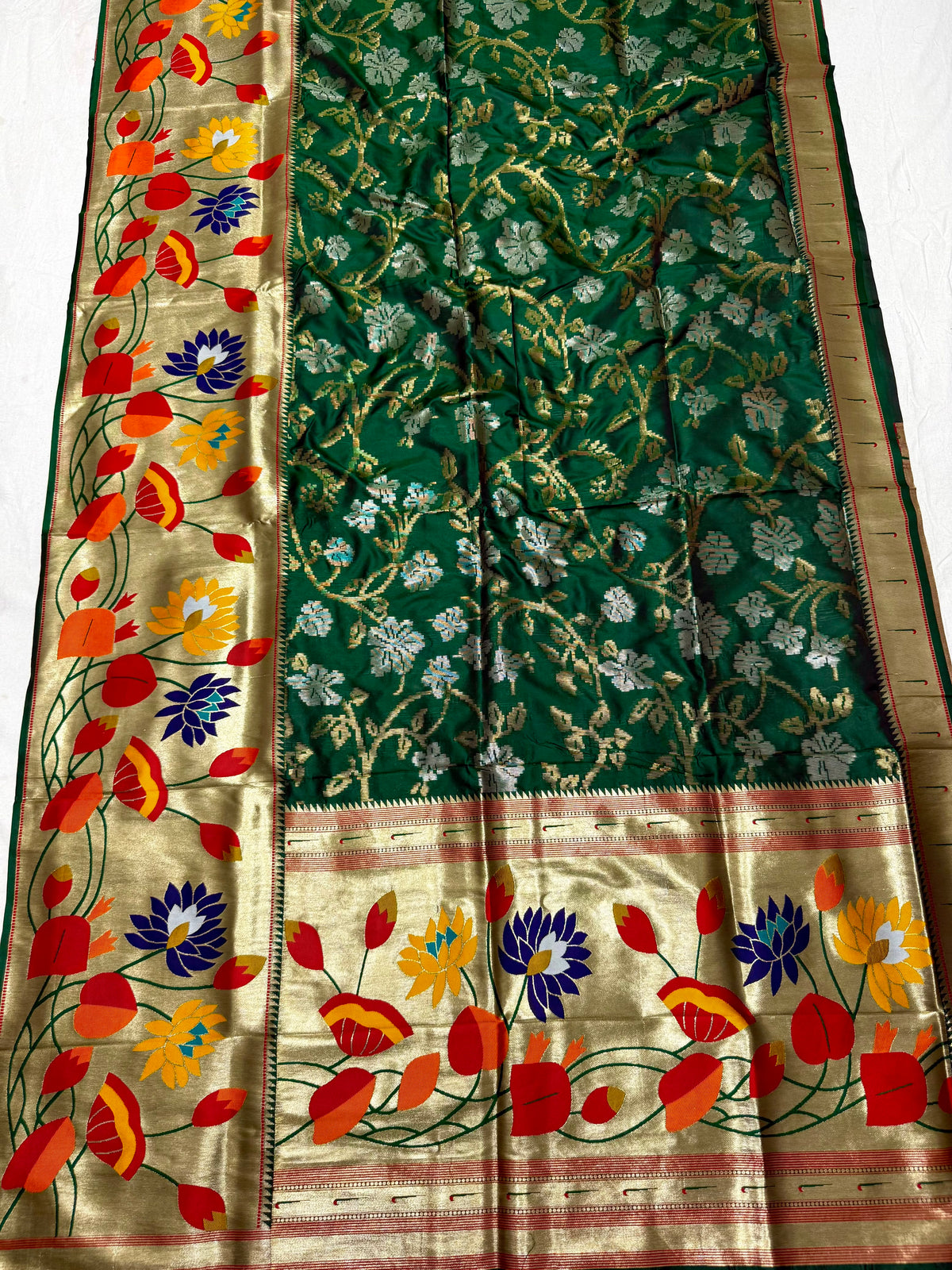 New Half All-Over Yeola Brocade Paithani Saree with Lotus Pallu & Brocade Blouse