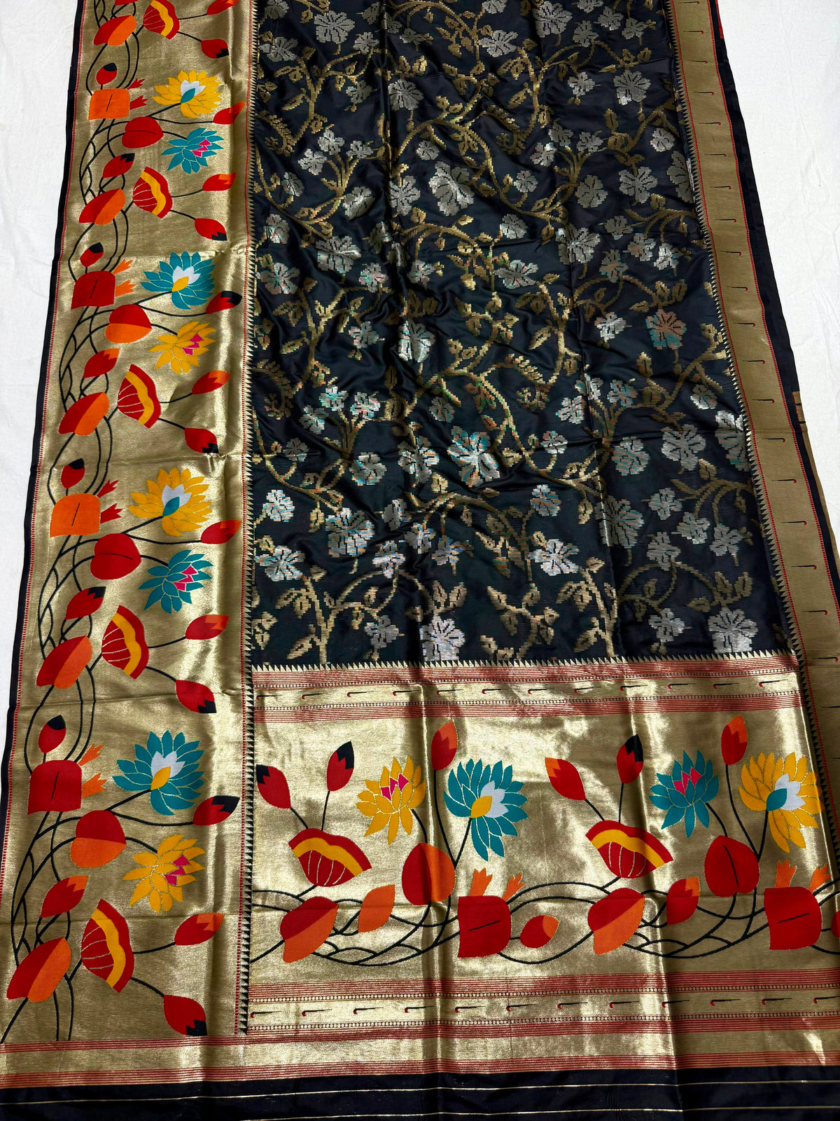 New Half All-Over Yeola Brocade Paithani Saree with Lotus Pallu & Brocade Blouse