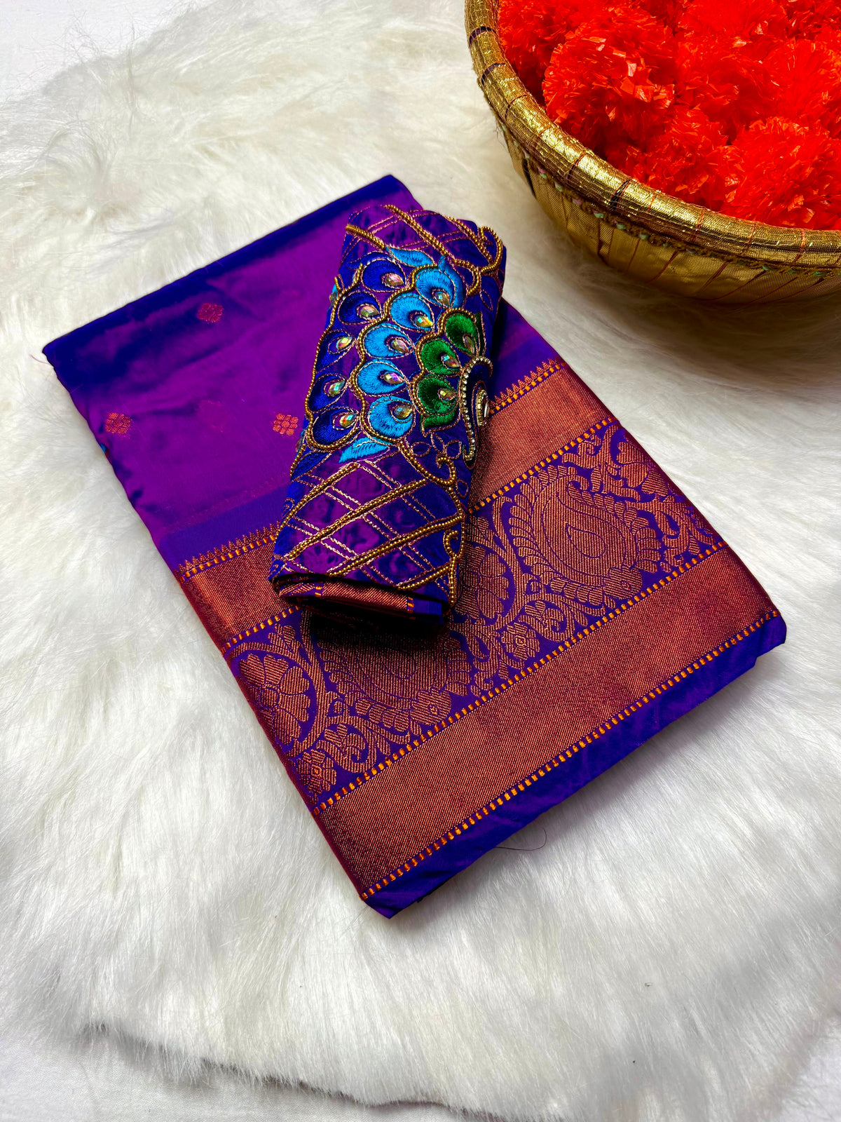 Mango Kanjeevaram Silk Paithani Saree with Handwork Aari Blouse