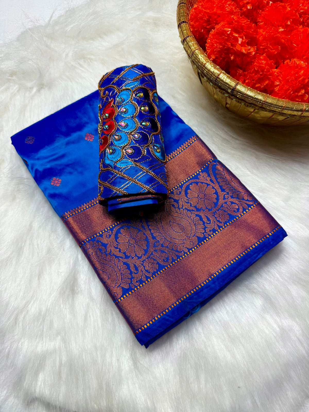 Mango Kanjeevaram Silk Paithani Saree with Handwork Aari Blouse