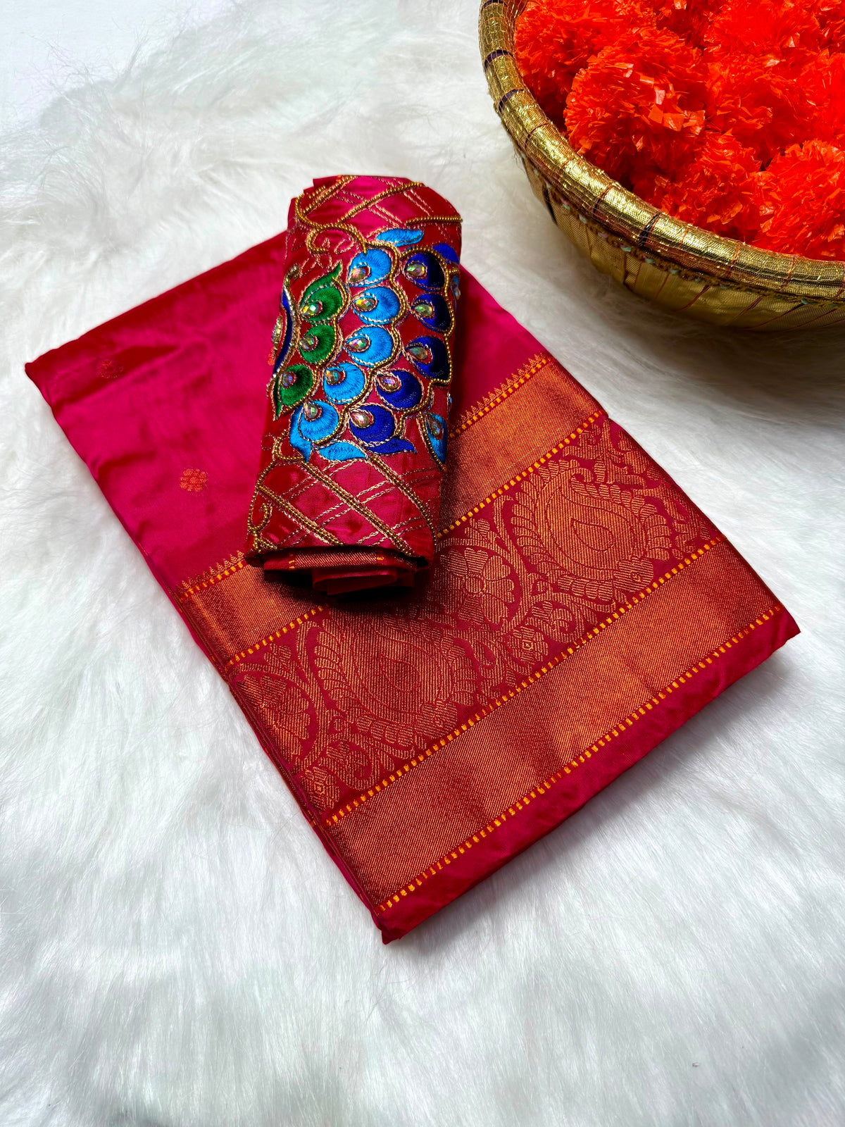 Mango Kanjeevaram Silk Paithani Saree with Handwork Aari Blouse