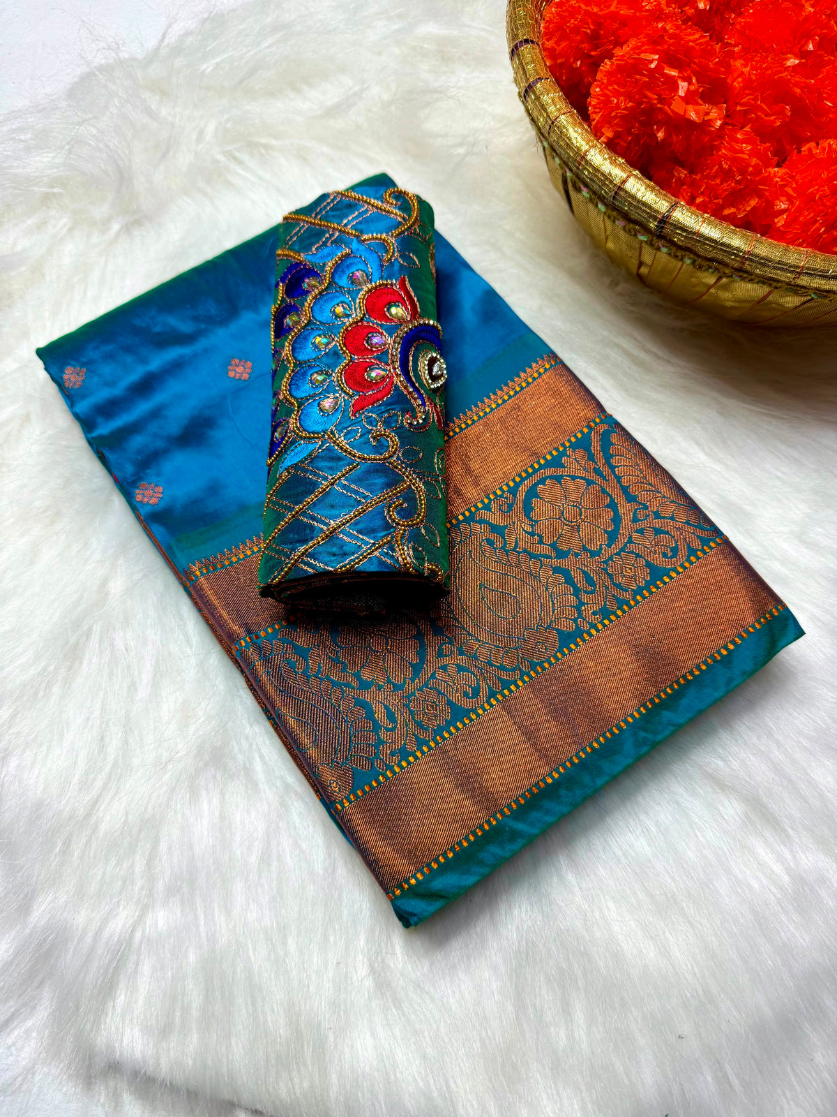 Mango Kanjeevaram Silk Paithani Saree with Handwork Aari Blouse